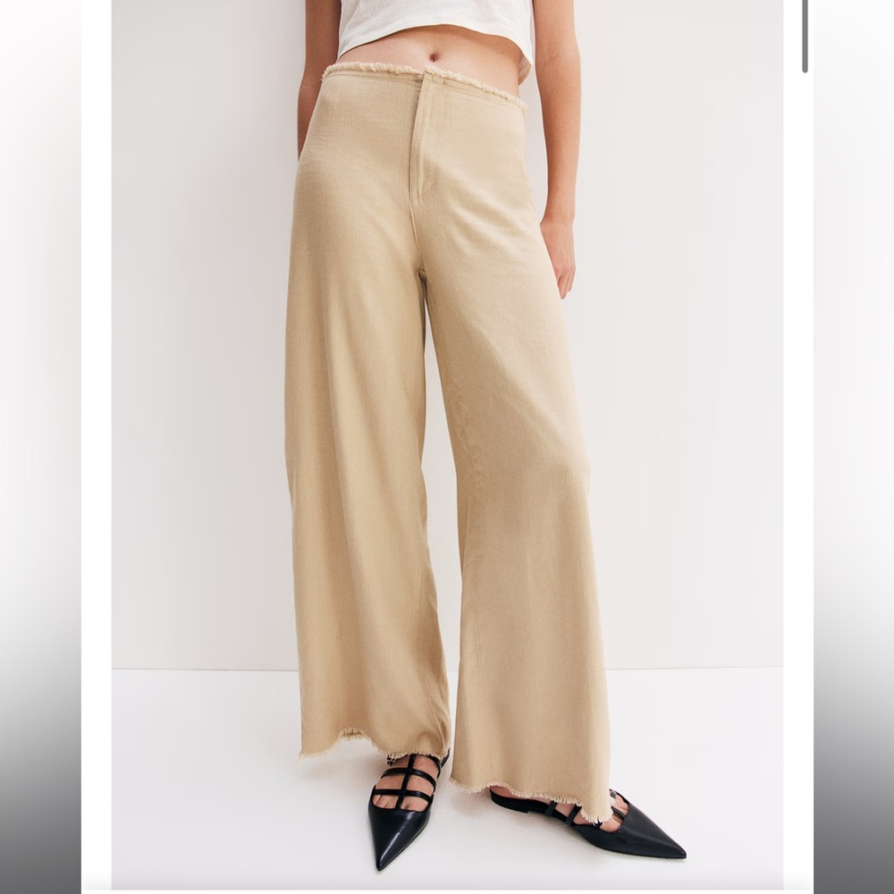 NWT H&M frayed edge linen blend trousers